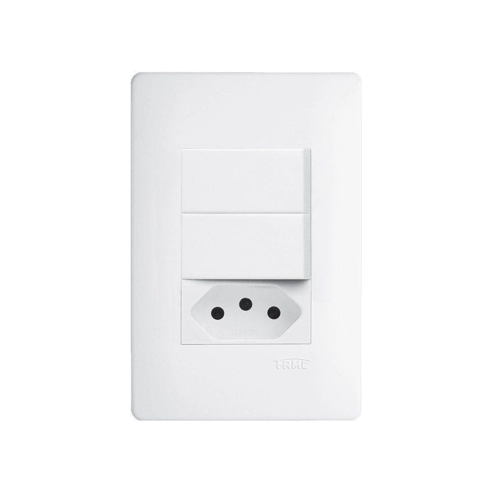 Interruptor Simples Duplo E Tomada 2p+t 20a Fame Habitat Com Placa 4x2 Branco