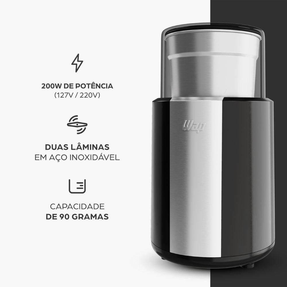 Moedor De Café Wap Aroma Wmc200 Duas Lâminas Em Inox, Copo Removível E 200w De Potência 110V
