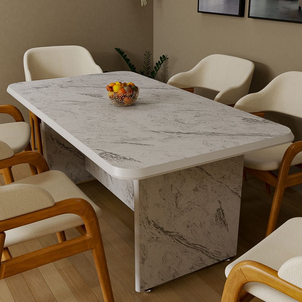 Mesa De Jantar Retangular 6 Lugares Efeito Mármore MDF