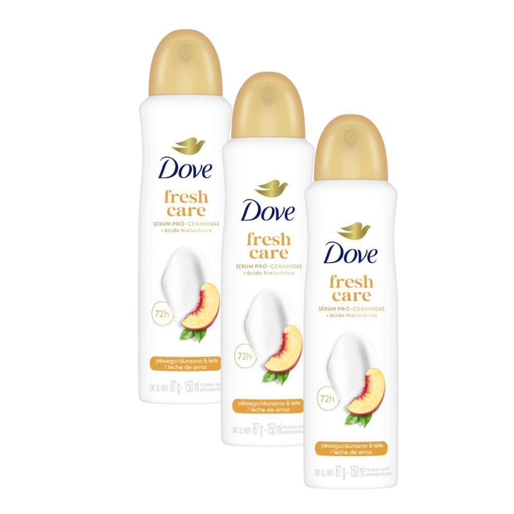 Kit 3 Antitranspirante Aerossol Dove Fresh Care Pêssego e Leite de Arroz 150ml