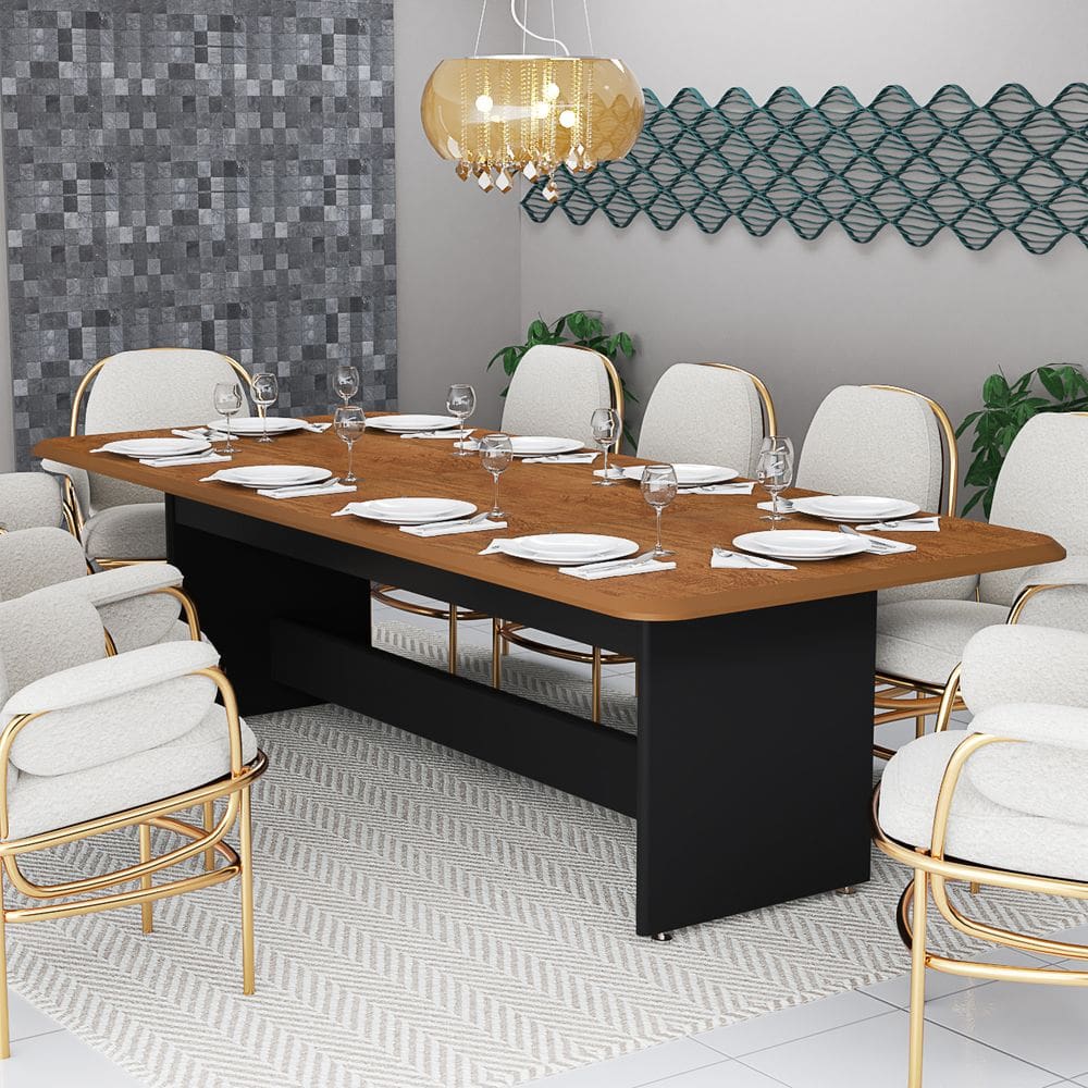 Mesa Para Sala De Jantar 8 Lugares Retangular Tampo Amadeirado