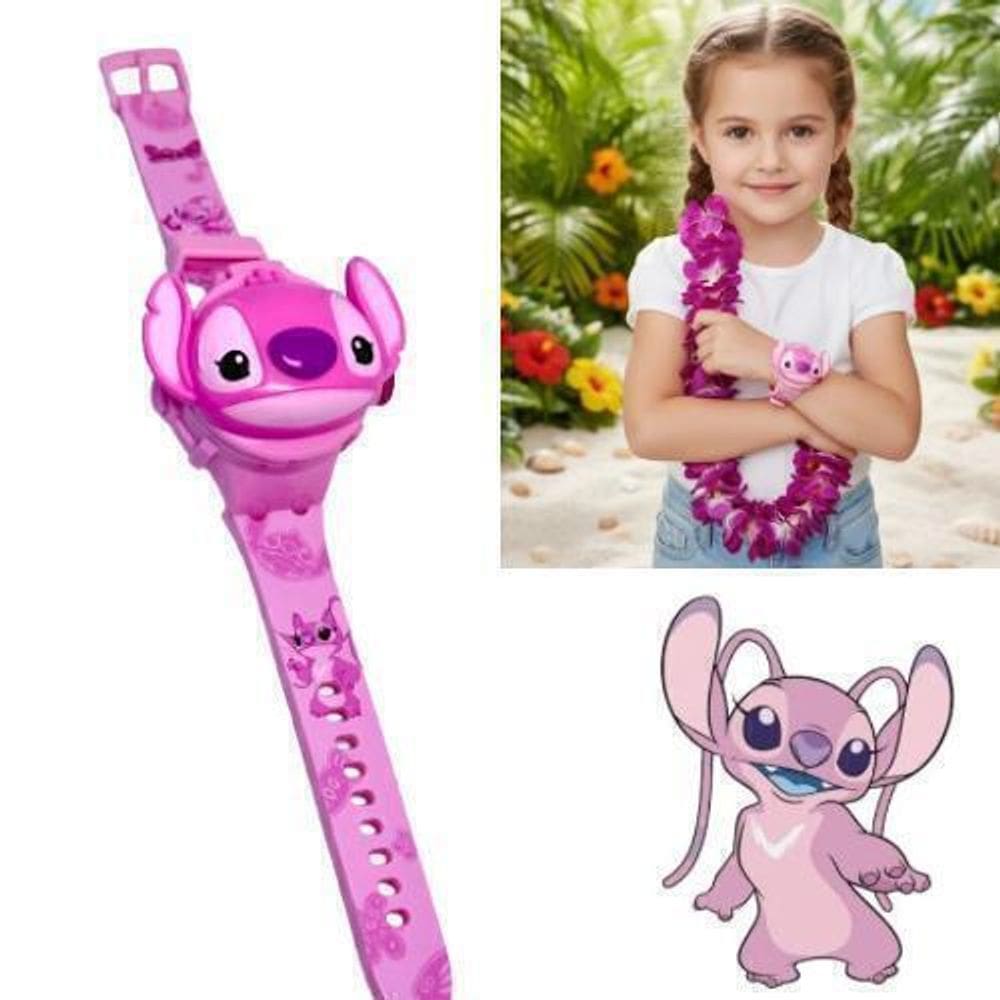 Relógio Infantil Digital Brinquedo com Projetor de 6 Imagens Desenho 3D Stitch Lilo angel para Crianças Meninas Meninos