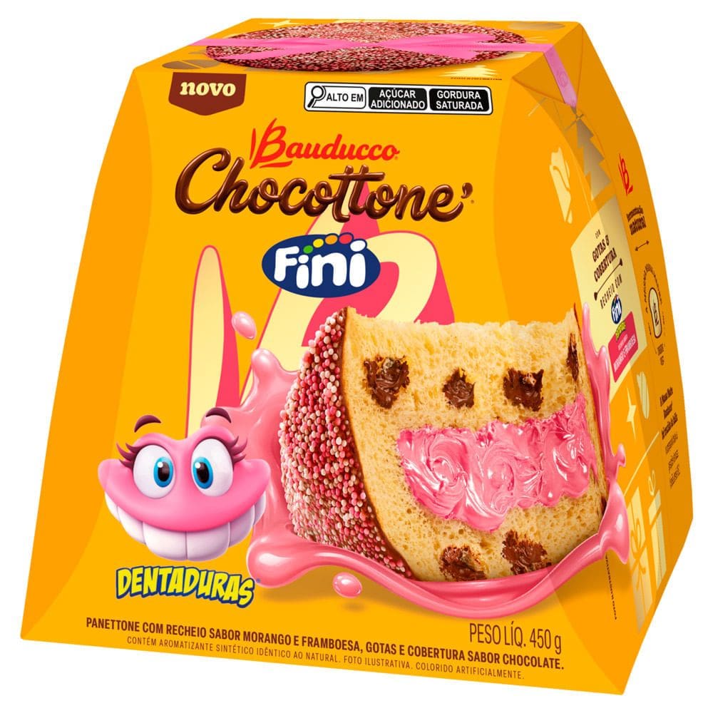 Chocottone Bauducco Fini Dentaduras Recheio Morango e Framboesa com Gotas e Cobertura Chocolate 450g