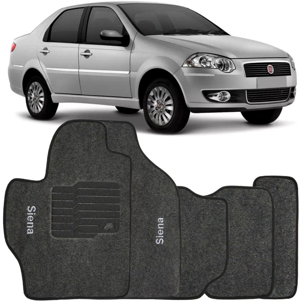 Tapete Carpete Siena 2001 à 2012 Grafite Logo Bordado Jogo 5 Peças Personalizado Automotivo