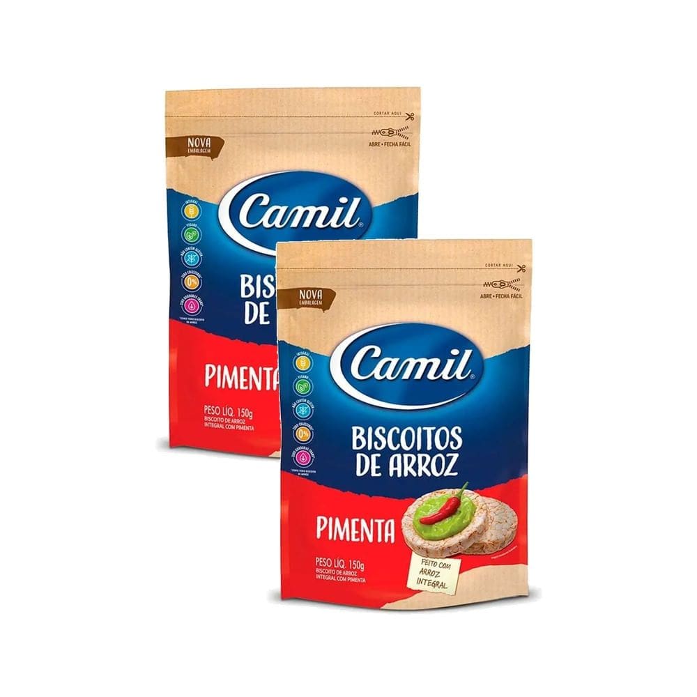 Kit 2 Biscoito Arroz Integral Camil com Pimenta 150g