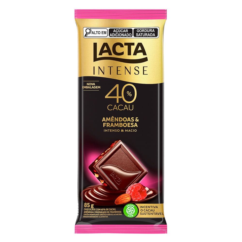 Chocolate Lacta Intense Nuts 40% Cacau Amêndoas e Framboesa 85g