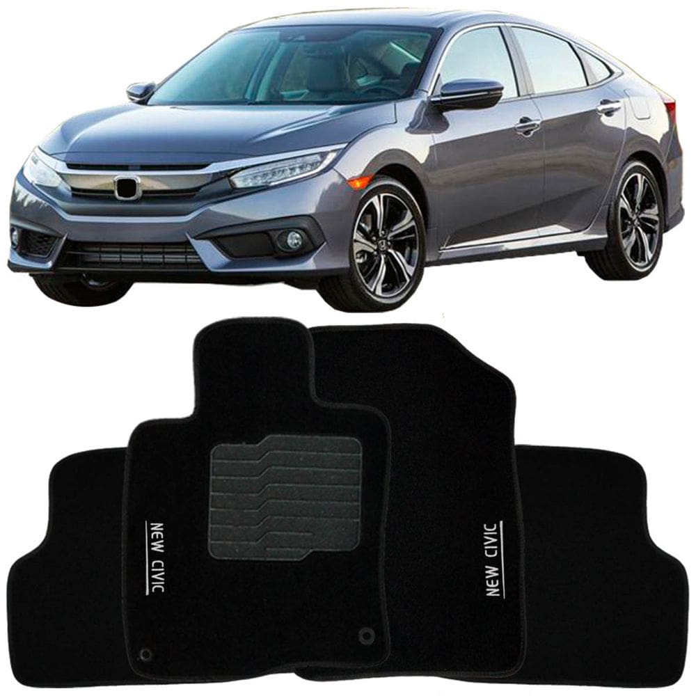 Jogo de Tapete Automotivo Carpete New Civic 2017 à 2021 Soft Logo Bordado 3 Peças