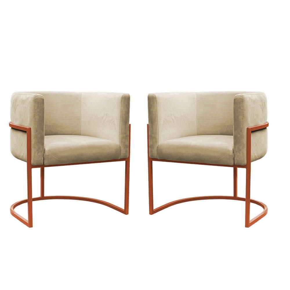 Kit 2 Poltronas Reforçadas Decorativa Sala Carla Base Ferro Bronze Suede