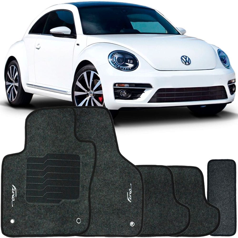 Tapete Carpete Fusca 2013 à 2016 Grafite Logo Bordado Jogo 5 Peças Personalizado Automotivo