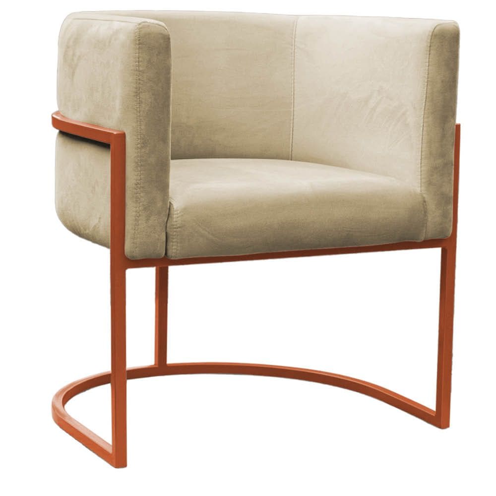 Poltrona Reforçada Decorativa Sala Carla Base Ferro Bronze Suede