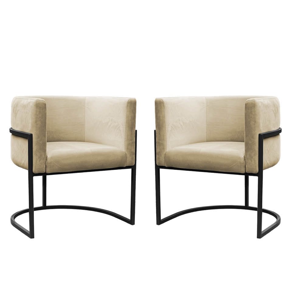 Kit 2 Poltronas Reforçadas Decorativa Sala Carla Base Ferro Preta Suede