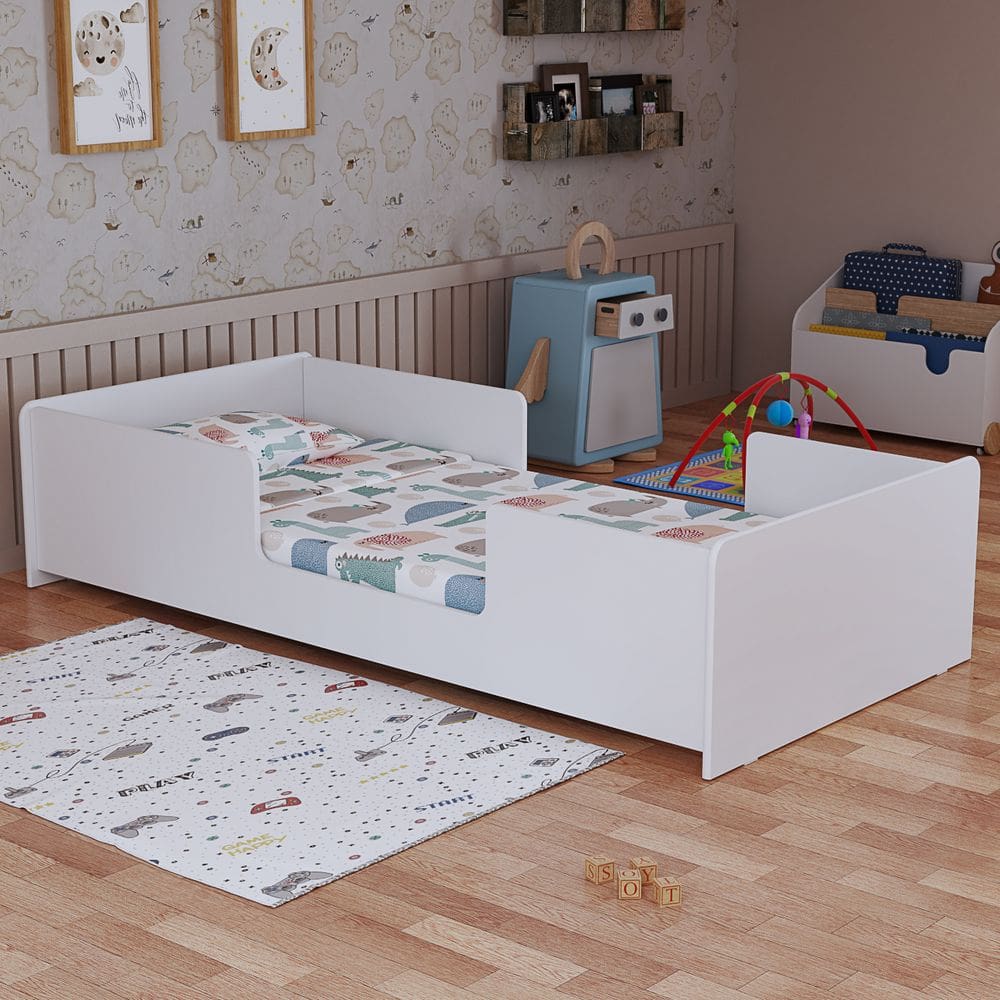 Cama Solteiro Montessori Infantil Mdf Com Proteção Lateral