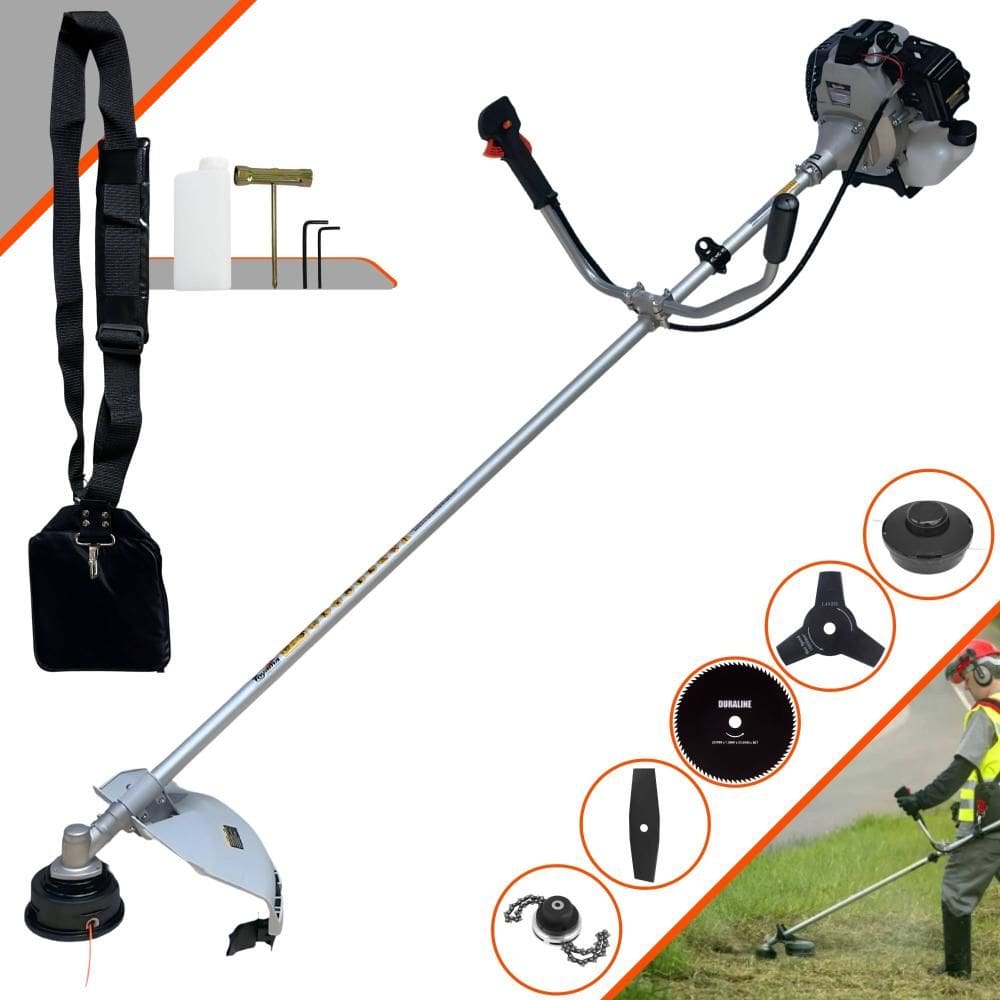 Roçadeira Com Sistema Antivibração Toyama TBC43H À Gasolina 2T 43cc 12000rpm 1,7HP de Potência Com Kit 3 Lâminas de Corte, Trimmer e Carretel de Nylon