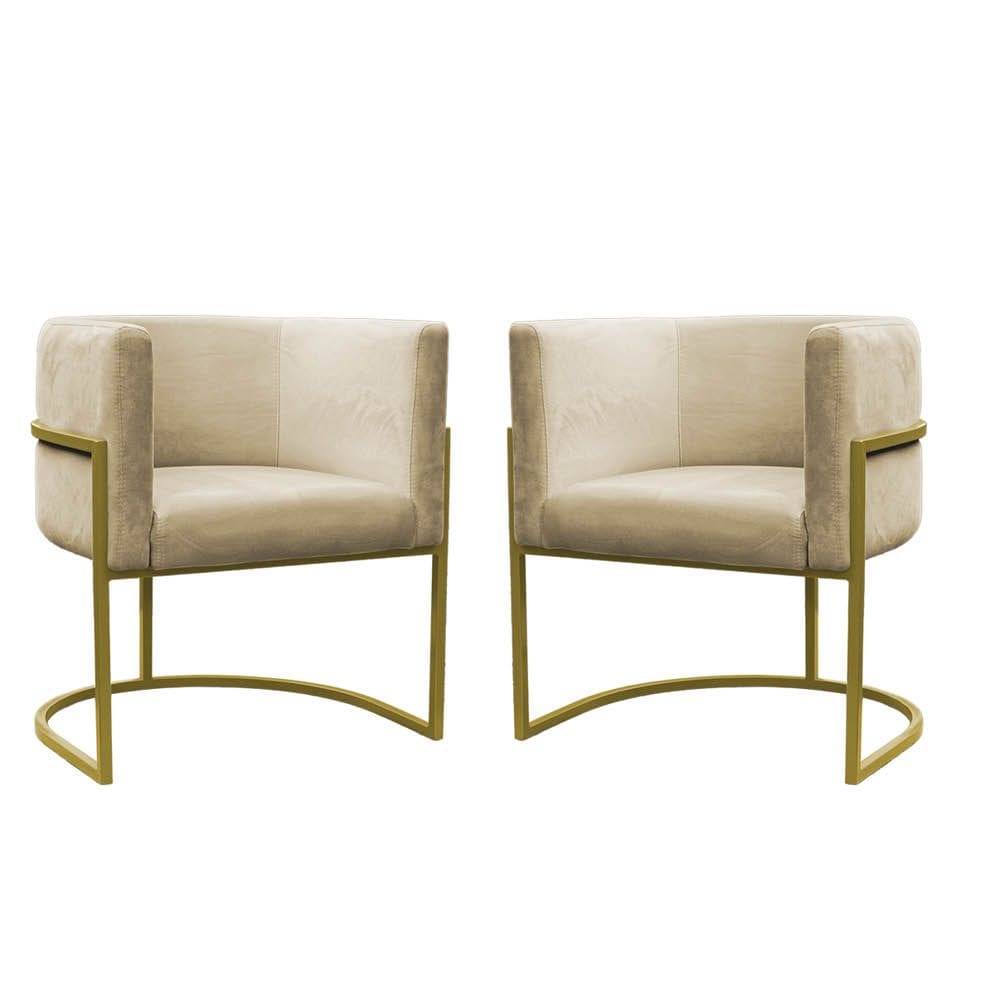 Kit 2 Poltronas Reforçadas Decorativa Sala Carla Base Ferro Dourada Suede