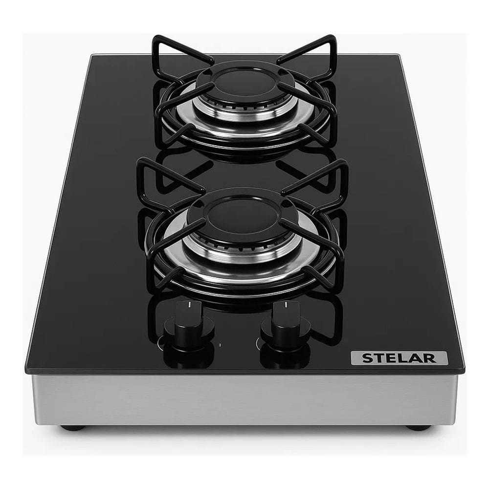 Cooktop 2 Bocas Portátil de Mesa Stelar Euro Preto a Gás GLP Vidro Temperado – Compacto, Potente e Moderno