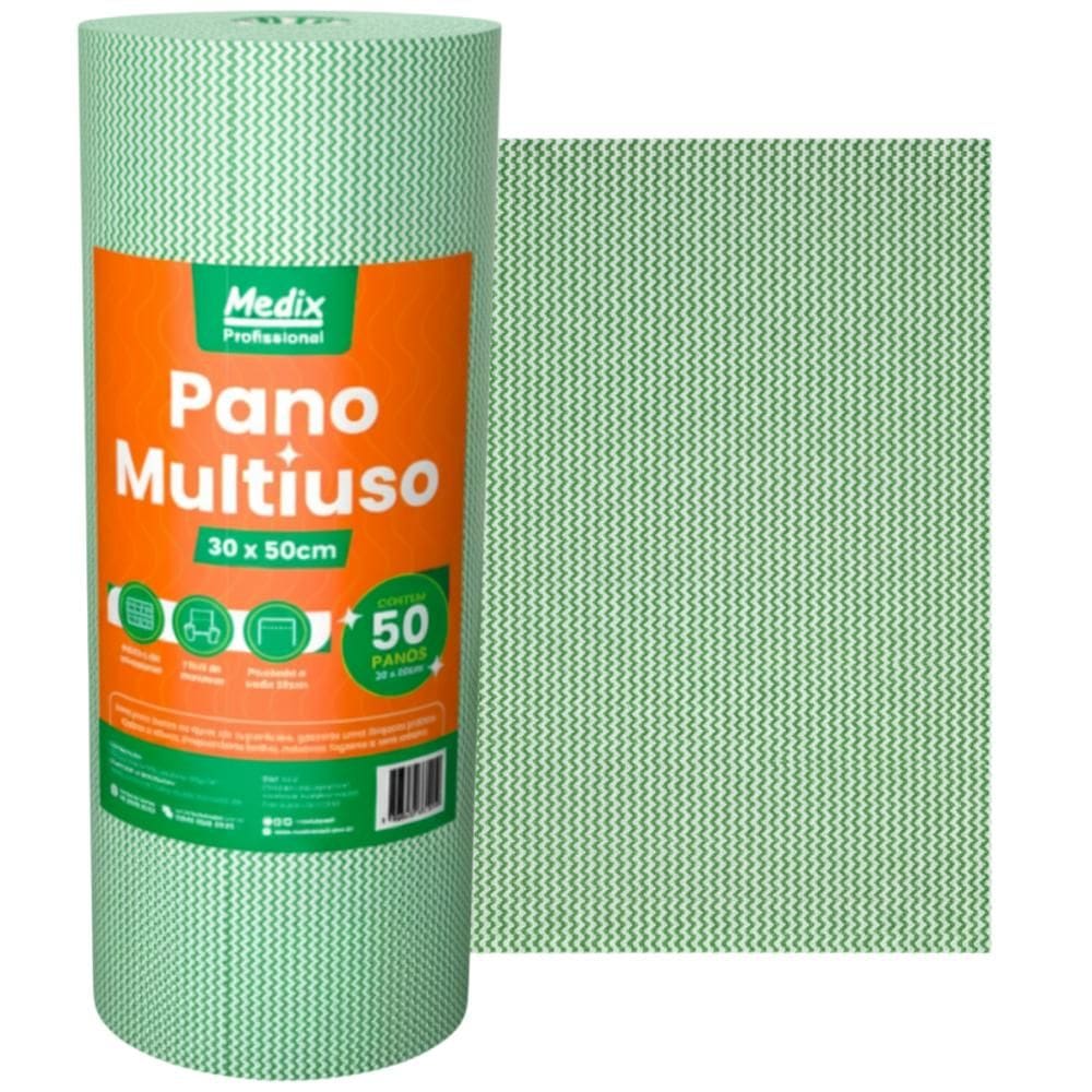 Pano de Limpeza Multiuso Descartável 30x50 Rolo Com 50 Unidades Medix