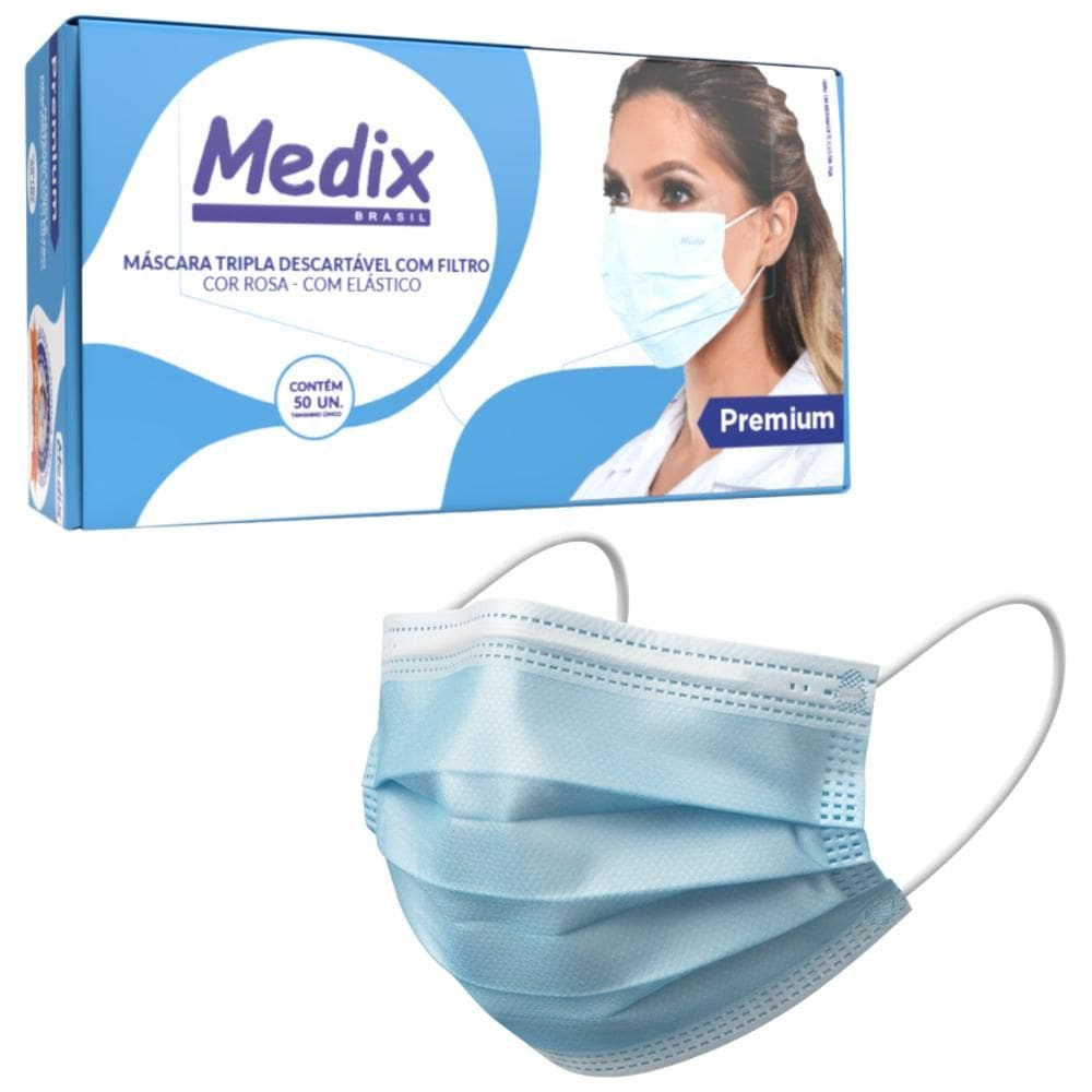 Máscara De Proteção Descartável Camada Tripla Com Filtro e Elástico CX 50 Unidades Medix