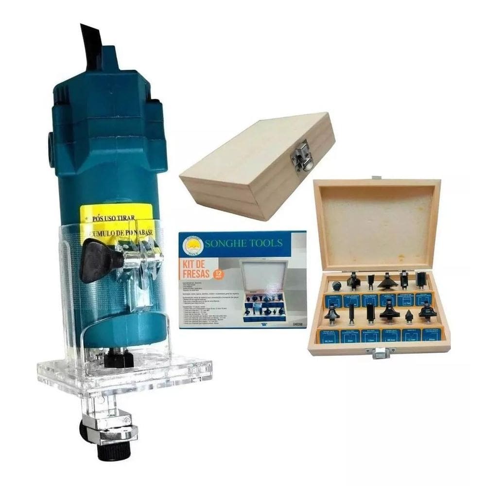 Kit Tupia 650W 110V + Jogo De Fresas Tupia Com 15 Peças