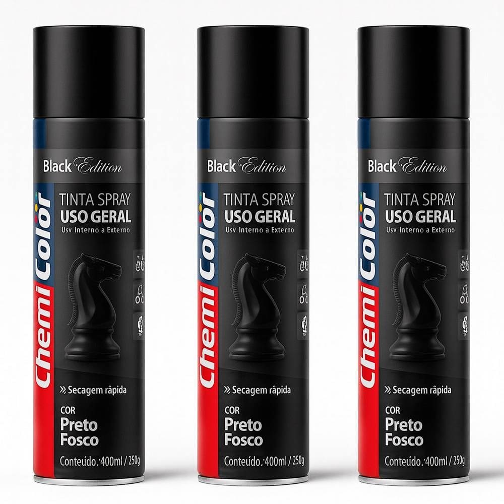 Kit 03 Tintas Spray 400ml Para Uso Geral Multiuso Secagem Rápida - Chemicolor