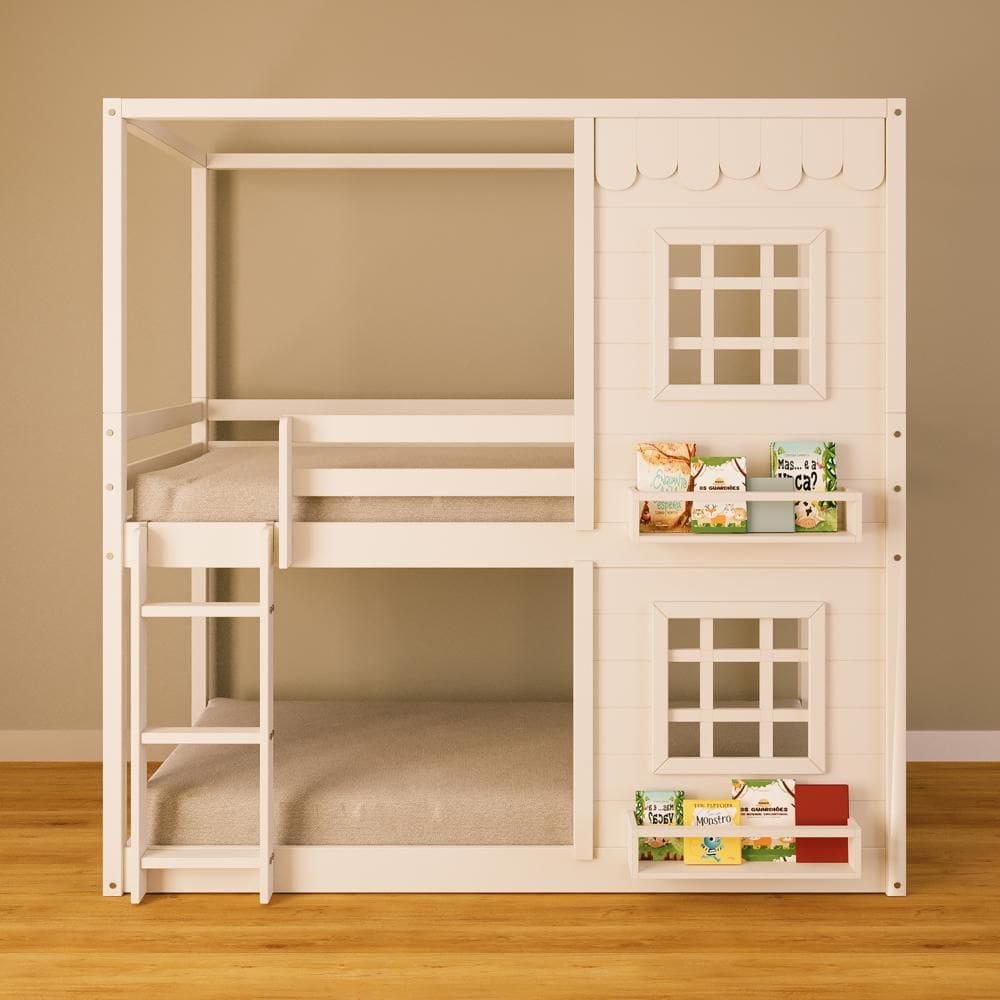 Beliche Casinha Reta com 02 Janelas Madeira Maciça Branco Housin