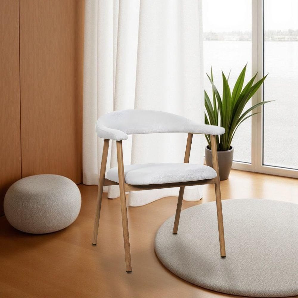 Cadeira De Jantar Luana Estrutura Aço Carbono Laminado Natural Com Estofado Linho Cru