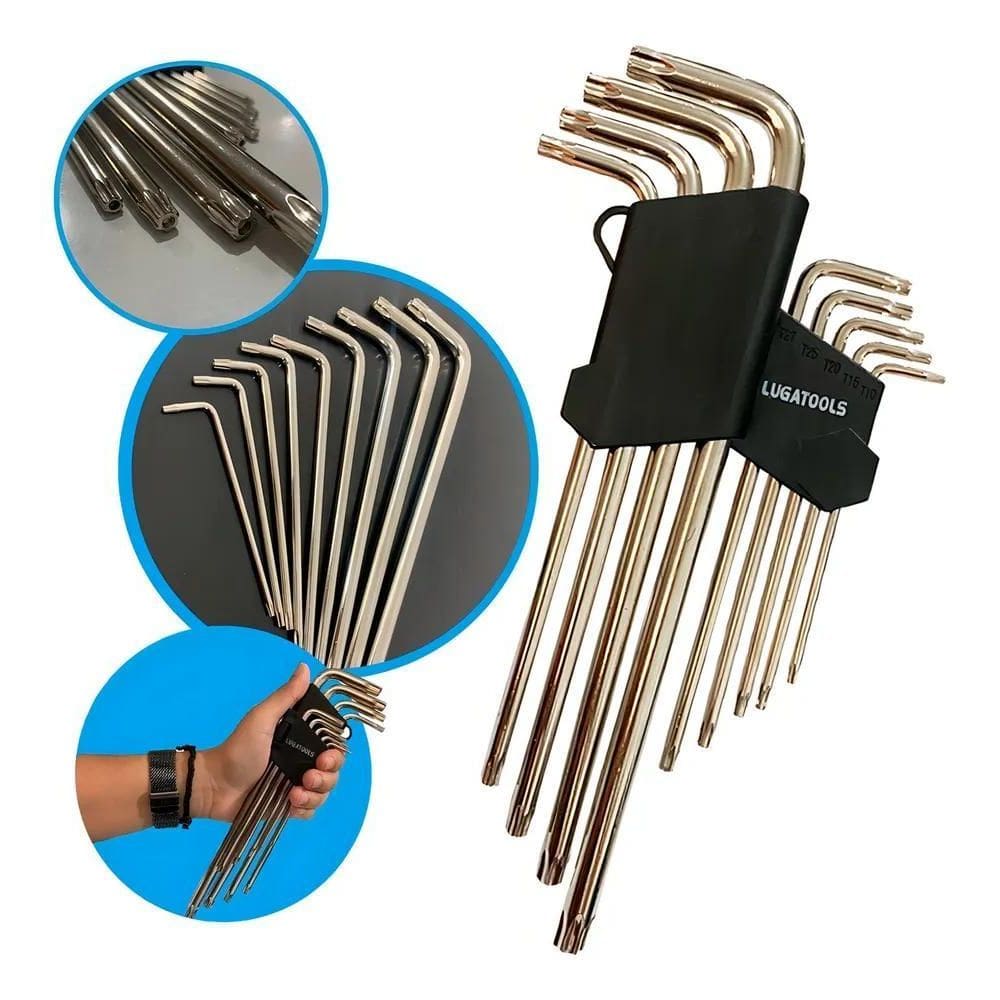 2X Jogo Chave Torx Tipo L Extra Longa Com Furo 9 Pcs Lugatoo