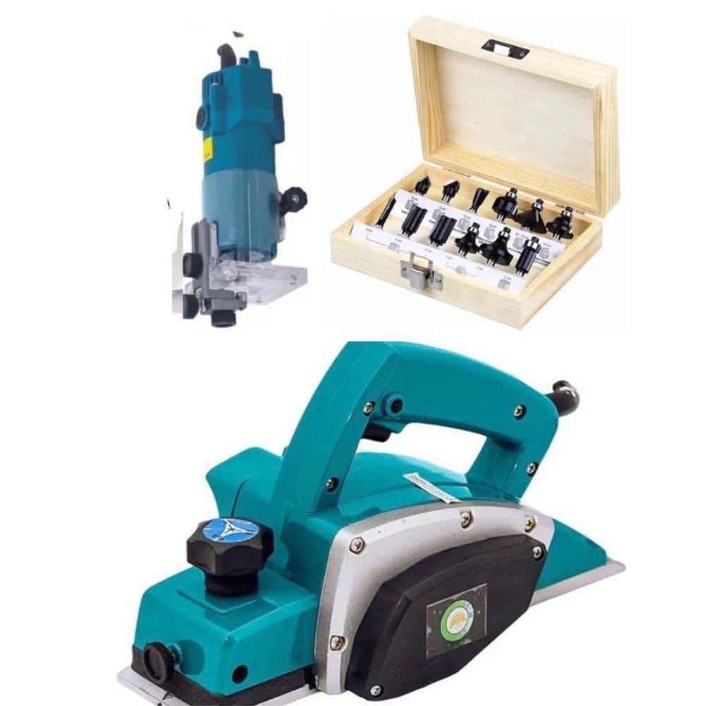 Plaina +Tupia Manual + Estojo 12 Fresa 110V