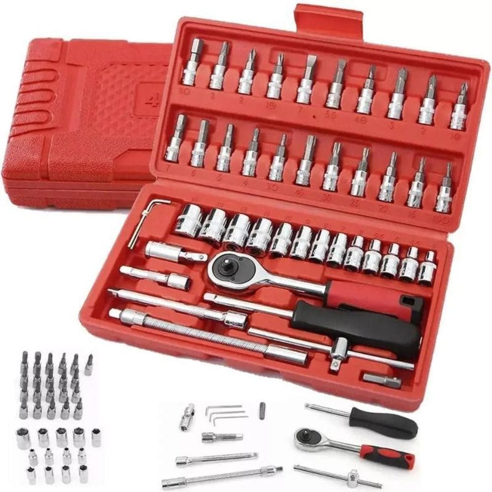Kit 46 Chave Catraca Jogo De Soquetes Allen Torx Ferramentas