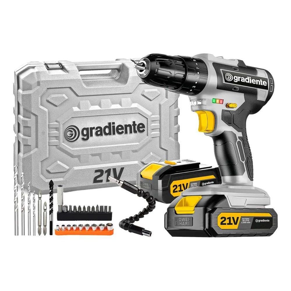 2X Furadeira Parafusadeira Bateria 21V Gradiente Profissiona