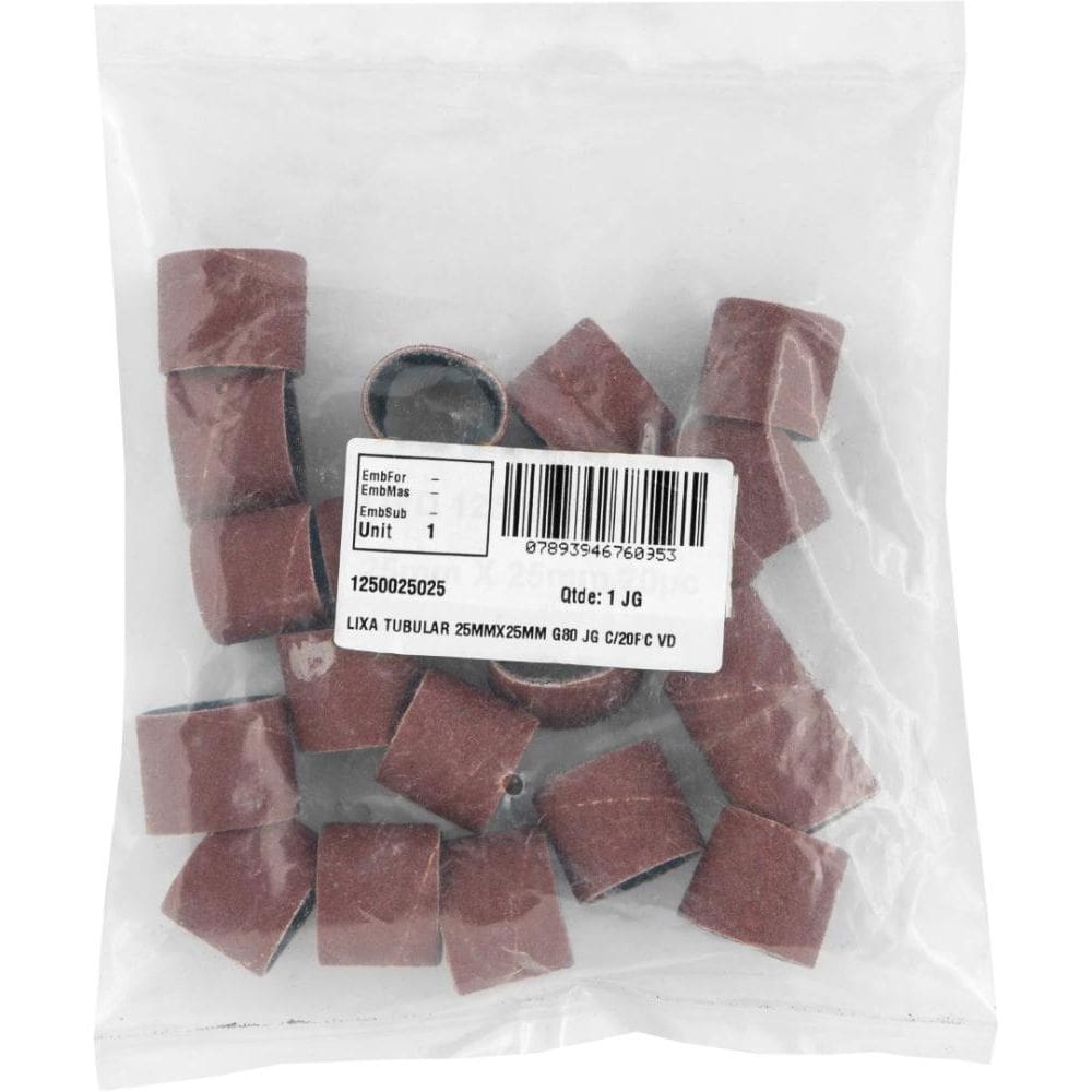 Lixa Tubular 25X25 Mm Grão 80 Jogo Com 20 Peças Vonder