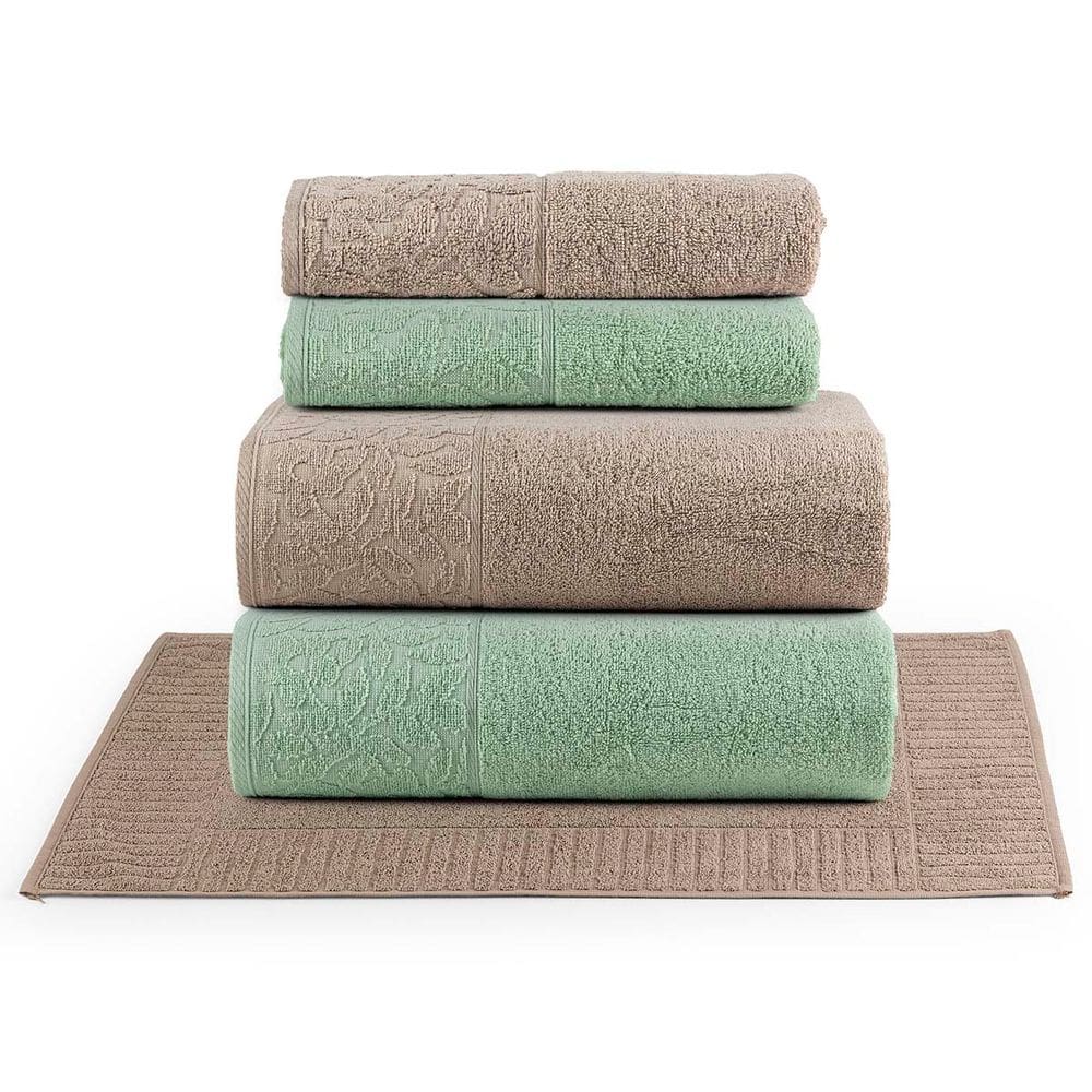 Jogo de Banho Blume Toalhas Macias 100% Algodão Fio Penteado 5 Peças Verde e Bege