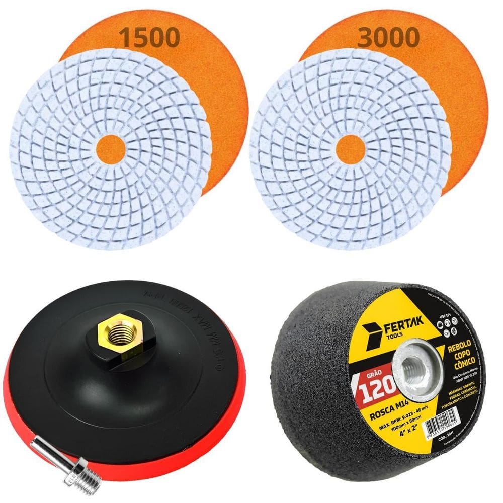 Kit Acabamento Porcelanato Suporte + Lixa + Rebolo Grão 120