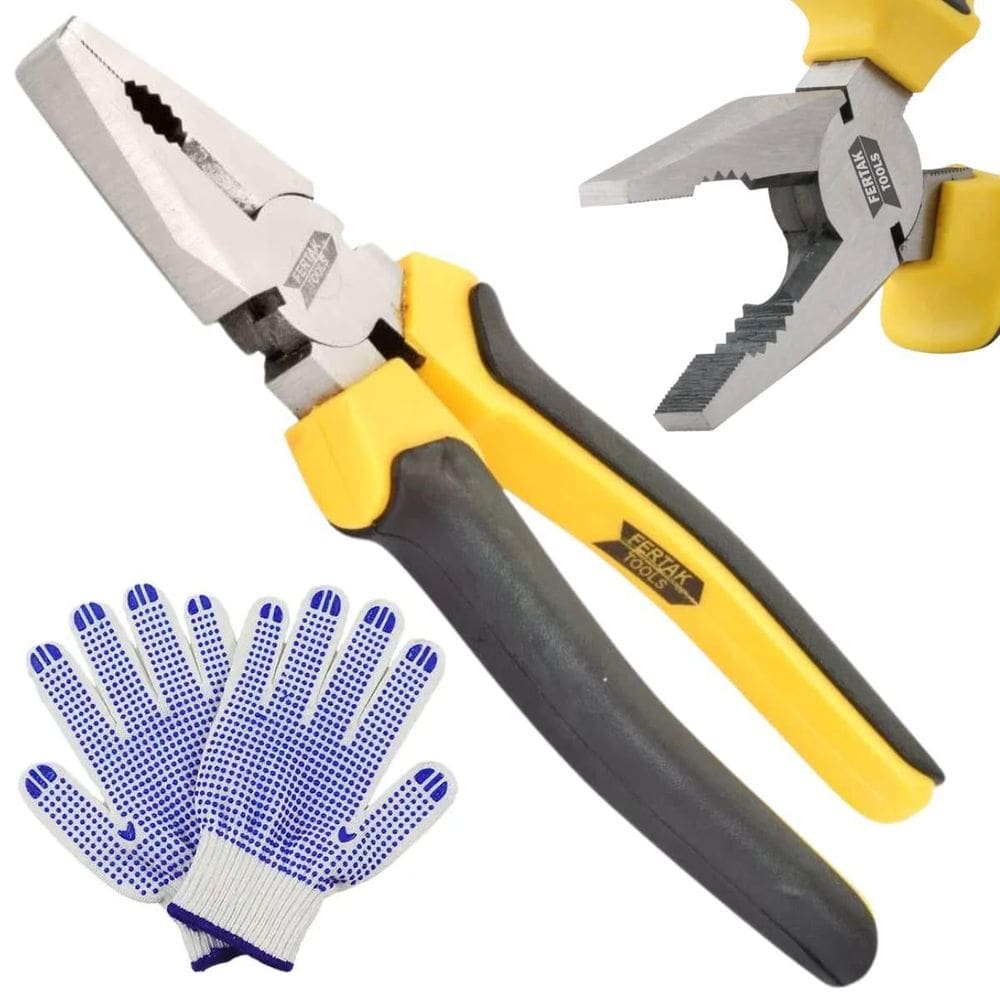 Alicate Universal 8 Cabo Emborrachado + Luva