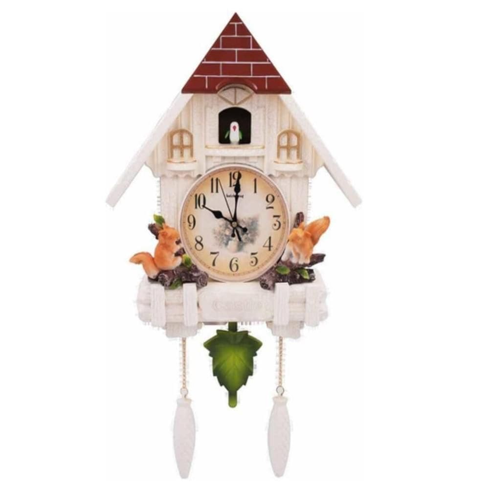 Relógio Cuco Musical Branco Com Pêndulo Decorativo – Estilo Madeira Clássico E Design Retrô De Luxo