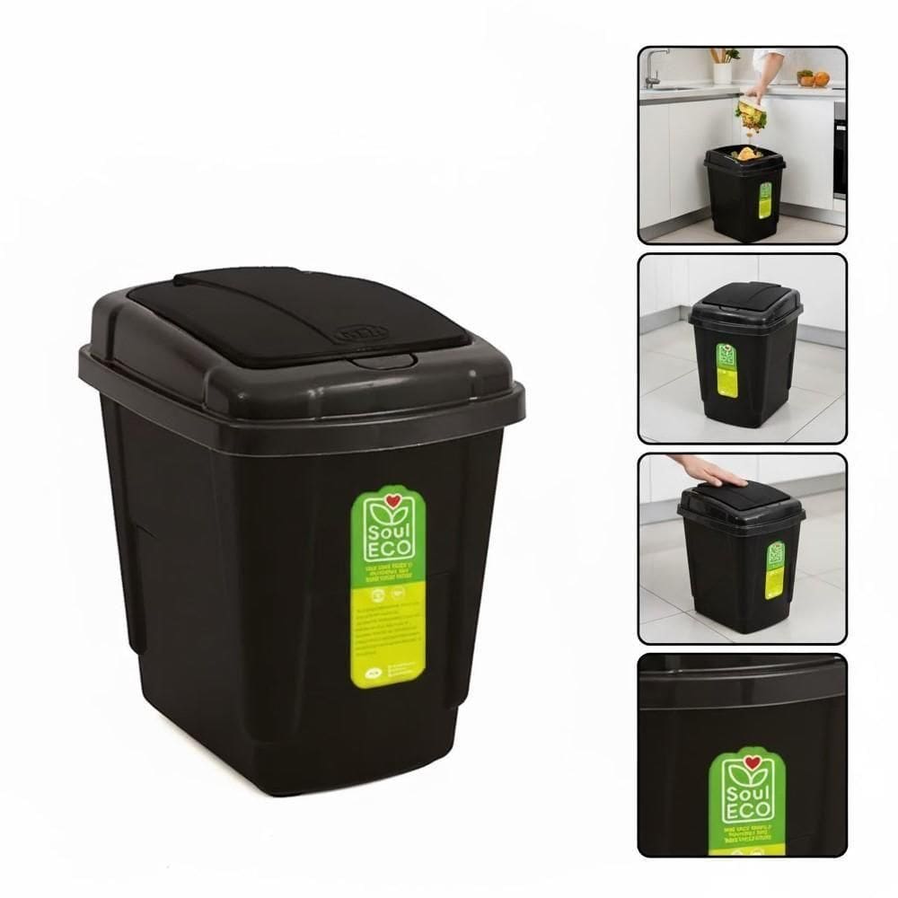 Lixeira Click 4,5 L Preta Portátil Com Tampa Basculante Para Pia, Banheiro E Escritório