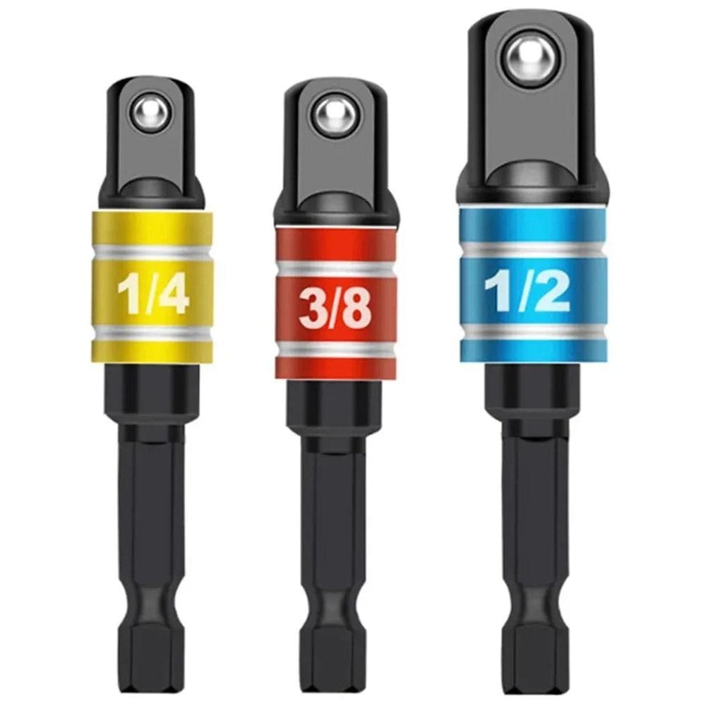 Kit 3 Adaptador De Soquete Aço Crv 1/4 3/8 1/2 Parafusadeira
