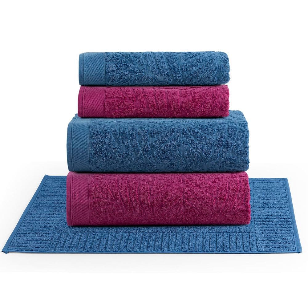 Jogo de Banho Native Toalhas Macias Costela de Adão 100% Algodão Fio Penteado 5 Peças Azul e Pitáia