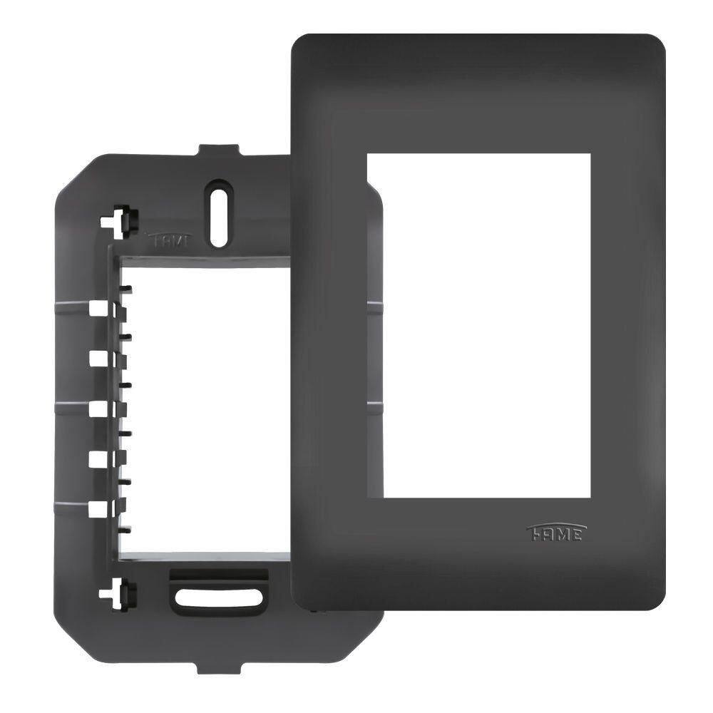 Placa 4x2 C-suporte - 3 Módulos Horizontais - Habitat Black 4075