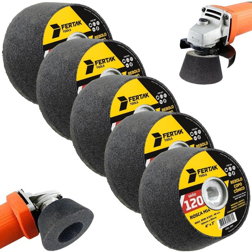 Rebolo Copo Cônico 100X50 Grão 120 Desbaste Lixa 05 Un