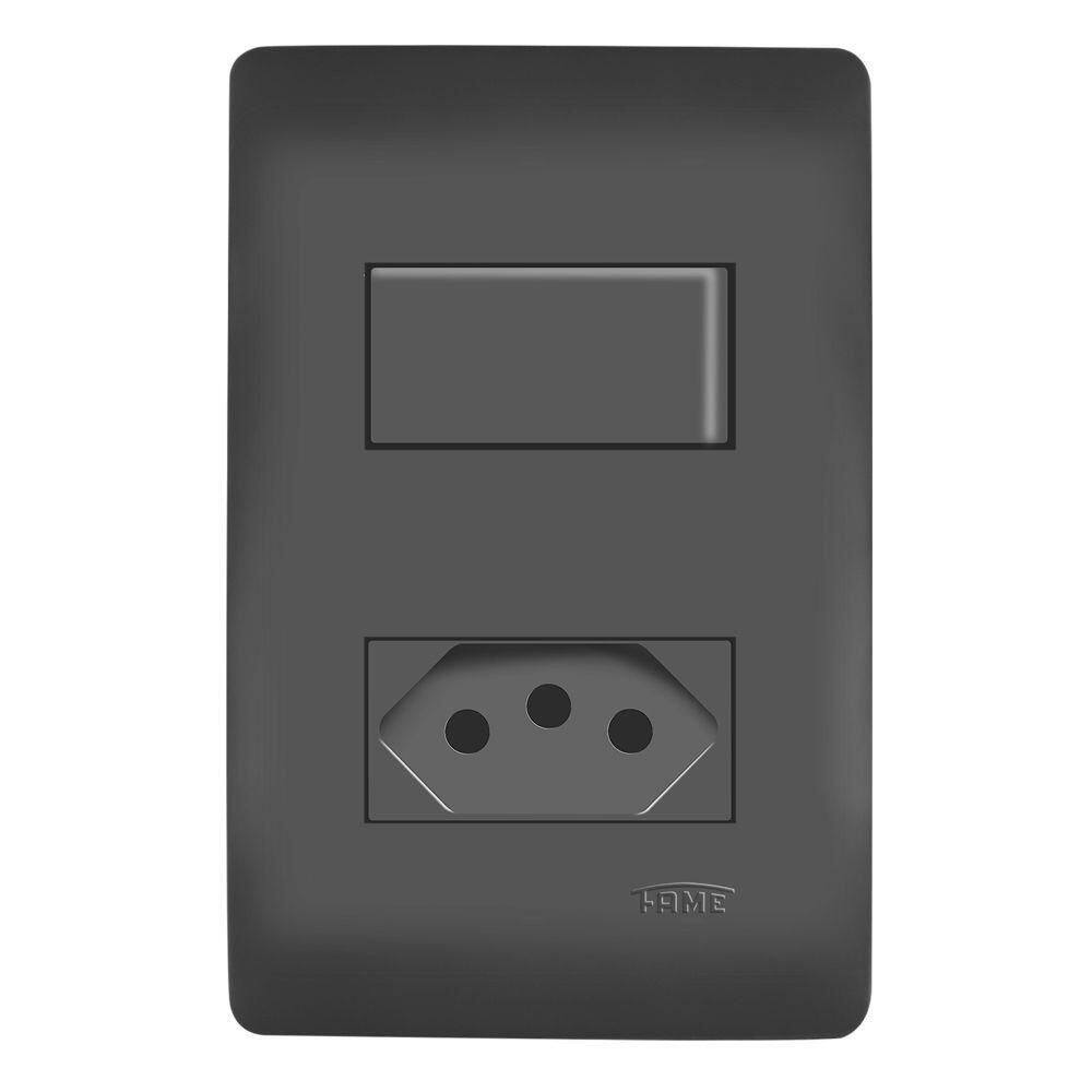 Interruptor Fame 1 Tecla C-tomada Distanciada - 4061 Habitat Black