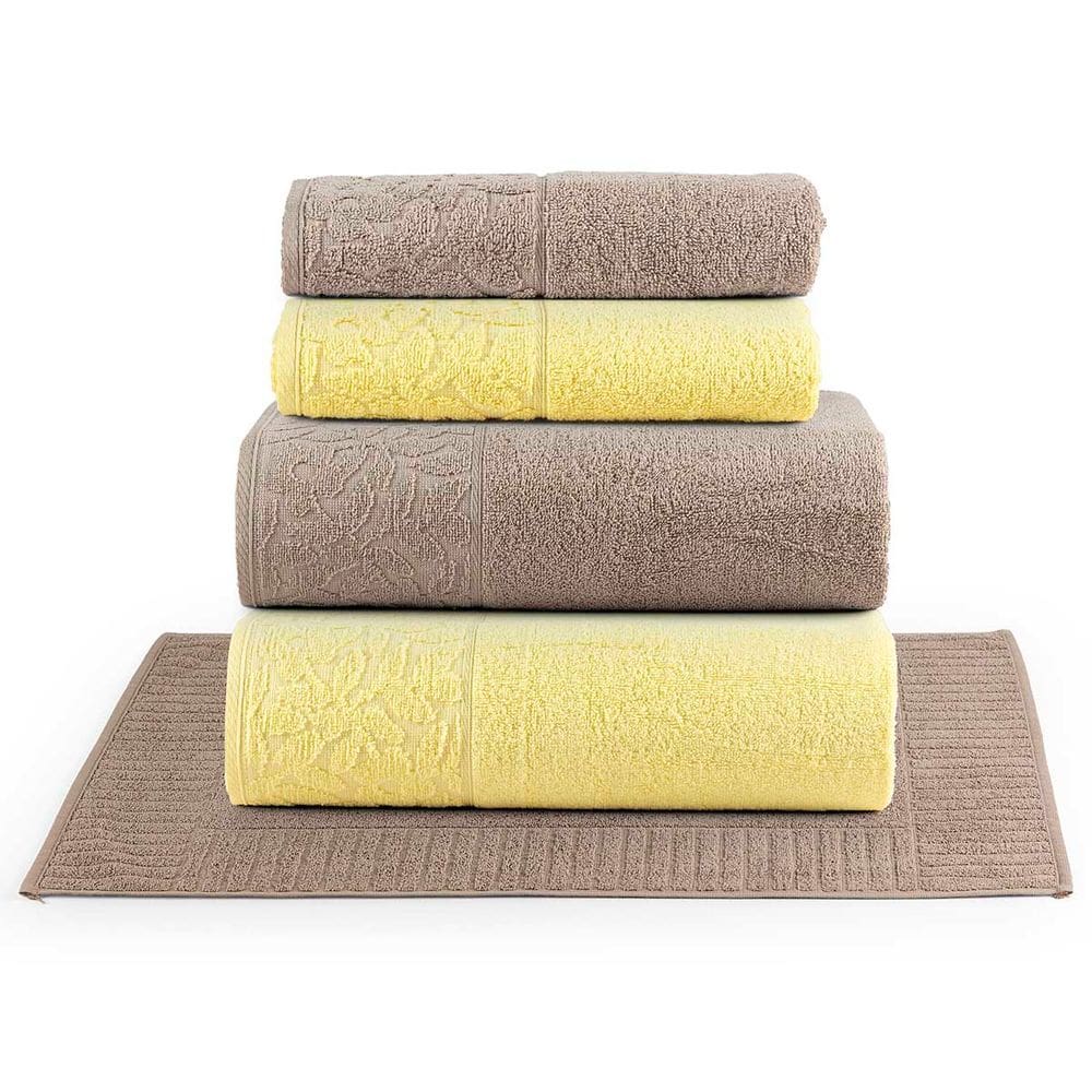 Jogo de Banho Blume Toalhas Macias 100% Algodão Fio Penteado 5 Peças Amarelo e Bege