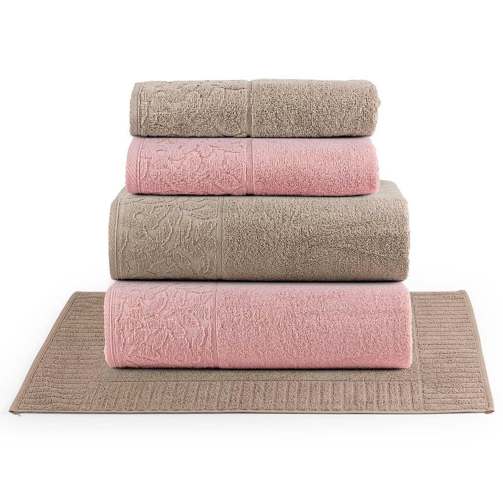 Jogo de Banho Blume Toalhas Macias 100% Algodão Fio Penteado 5 Peças Rosa e Bege