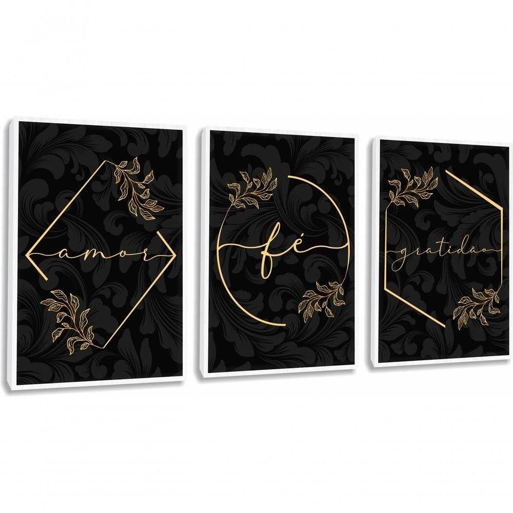 Quadro Decorativo Amor, Fé, Gratidão Com Moldura Branco