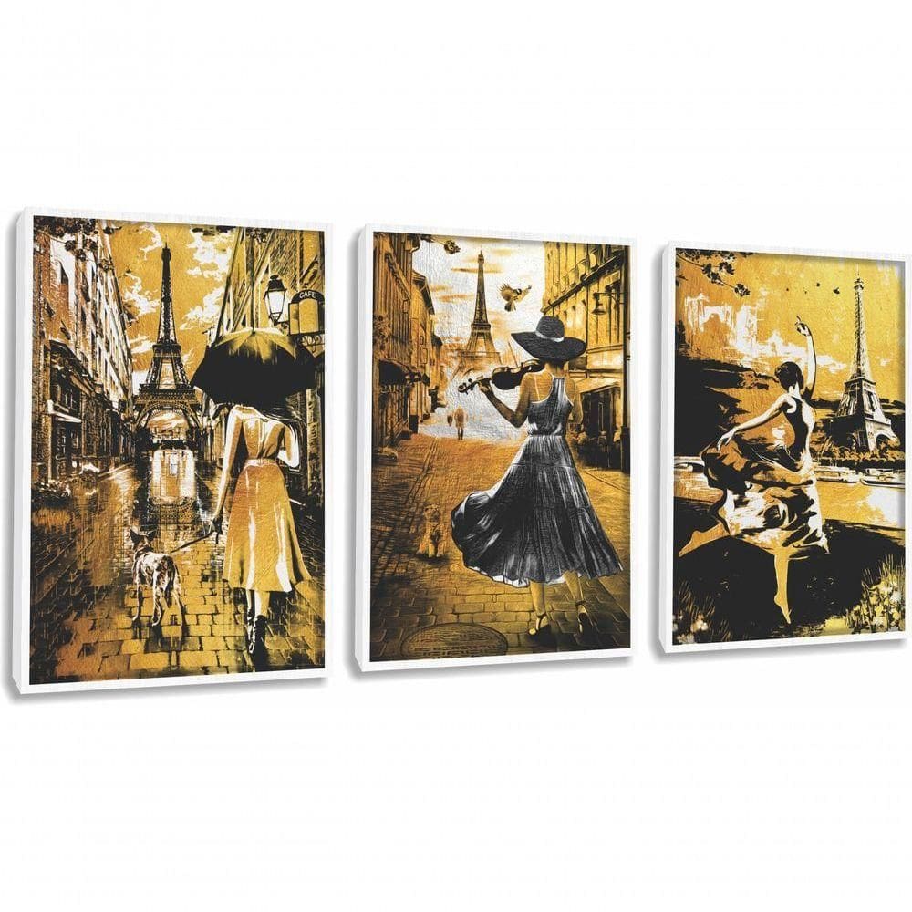 Quadro Decorativo Mulher Pintura Paris Com Moldura Branco