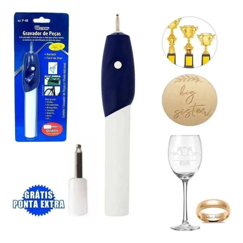 2X Caneta Gravadora Elétrica Grava Metais Jóias Plástico Vid