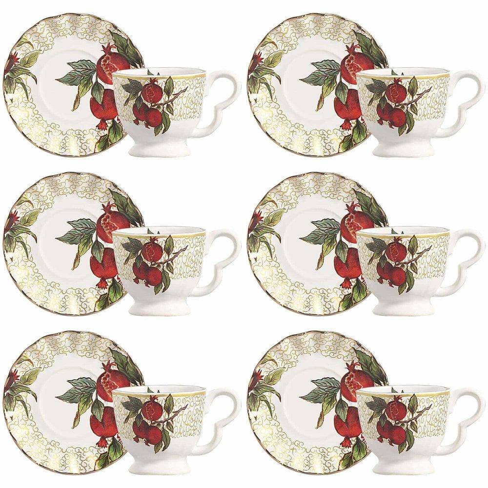 Conjunto de 6 Xícaras de Chá com Pires Encanto Dourado de Cerâmica 190ml - Scalla