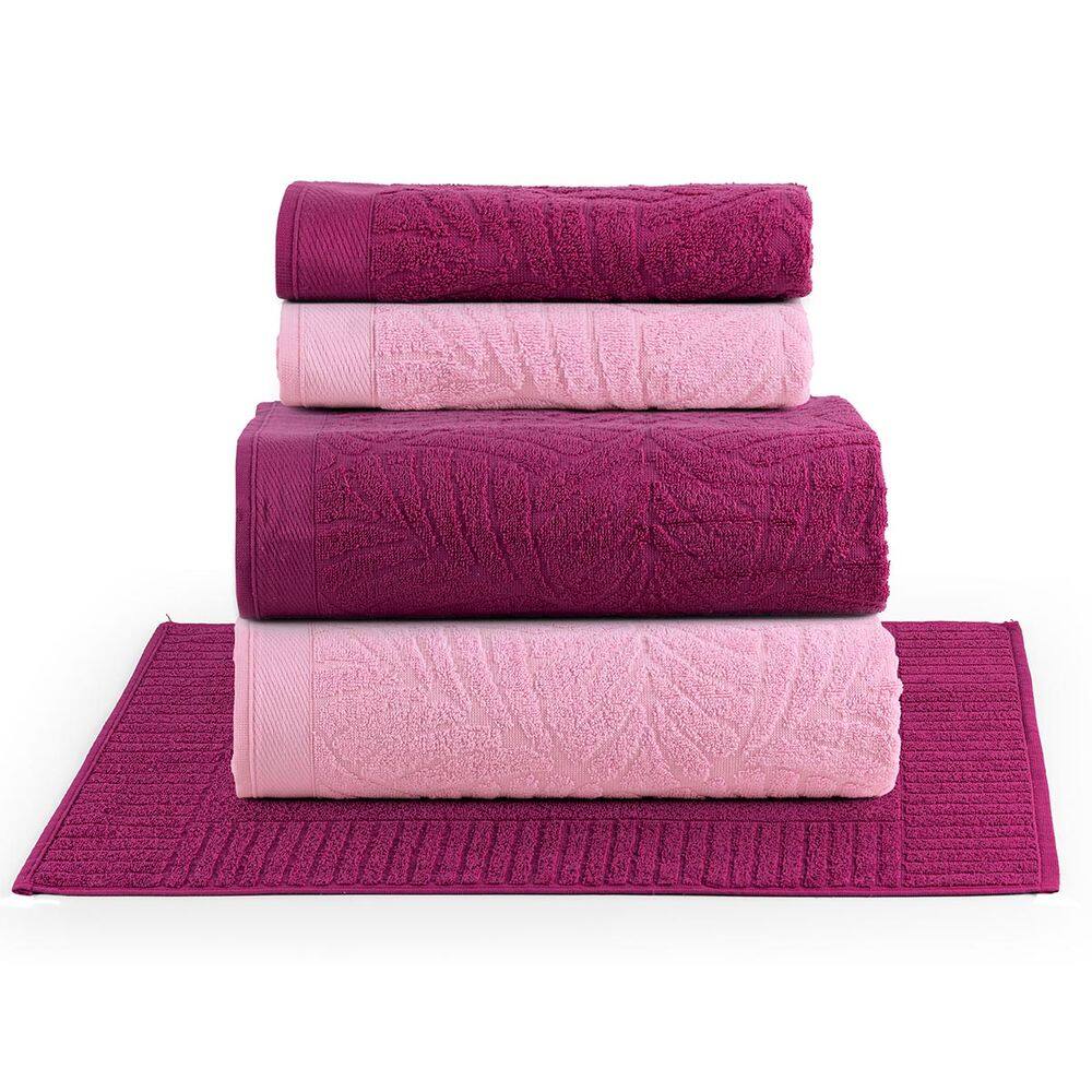 Jogo de Banho Native Toalhas Macias Costela de Adão 100% Algodão Fio Penteado 5 Peças Rosa e Pitáia