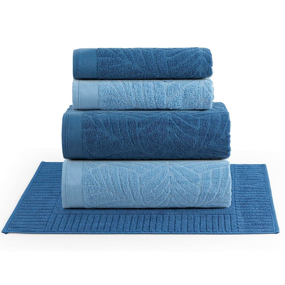 Jogo de Banho Native Toalhas Macias Costela de Adão 100% Algodão Fio Penteado 5 Peças Azul