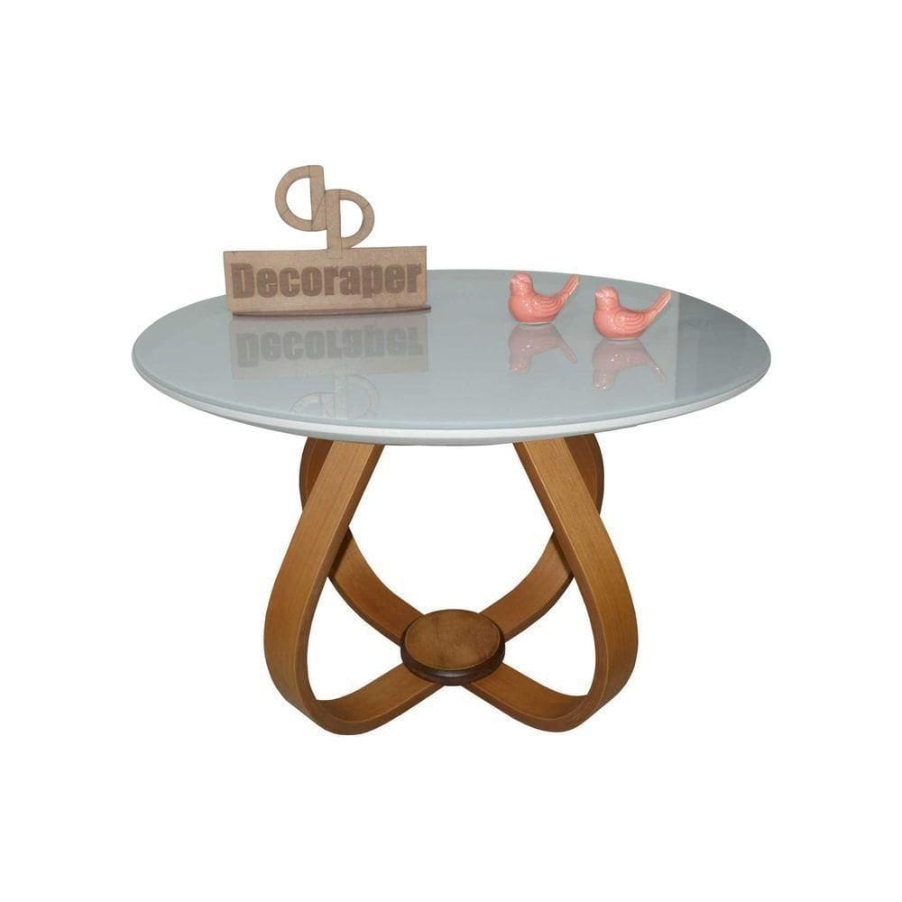 Mesa De Centro Cebola Com Vidro 70cm Off White 35cm