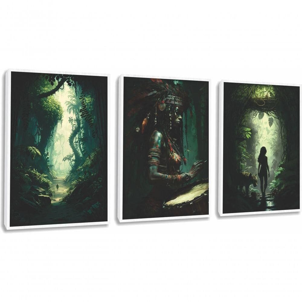 Quadro Decorativo Jungle Minimalista Com Moldura Branco